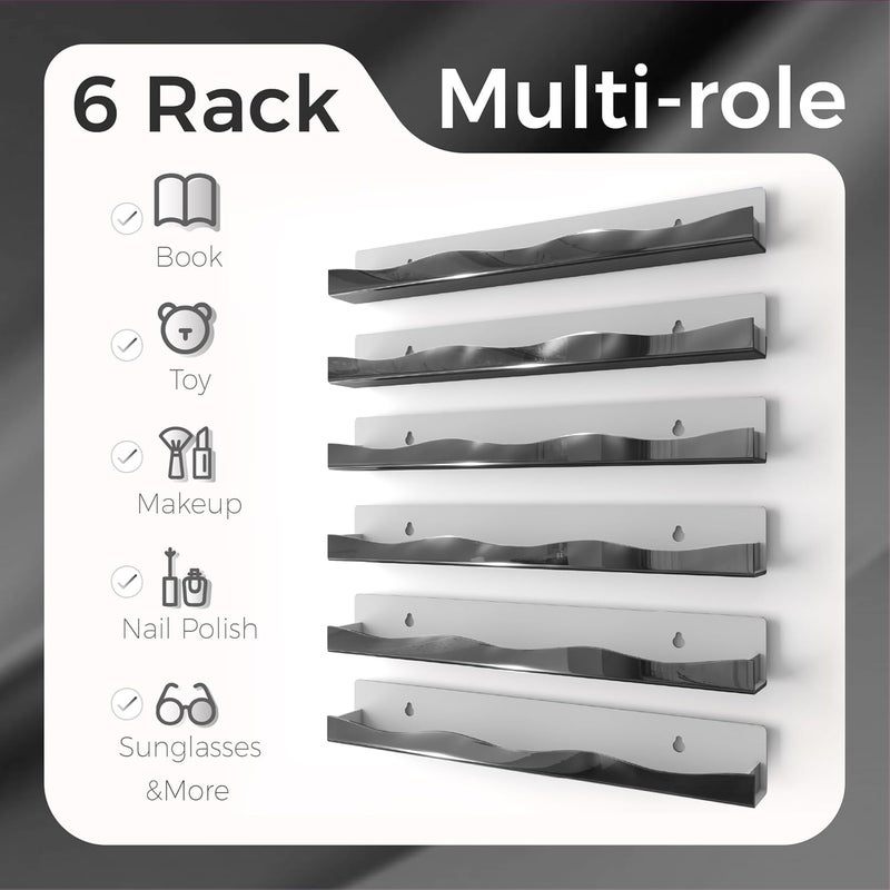 YMVV Wall-Mounted Nail Polish Organizer Rack - 15-Inch Black Mirror Finish Nail Polish Shelf, Makeup & Beauty Essentials Storage - Multi-Purpose Display Holder for Small Space, Vanity Bathroom, 6 Pack - Image 5